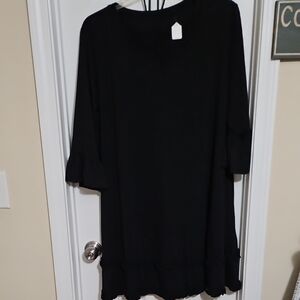 Elegant Ruffle Edge Black Dress